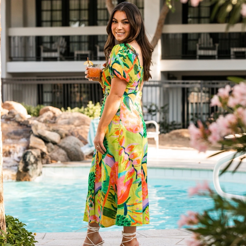FARM RIO PUFF SLEEVE DRESS